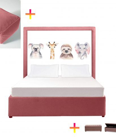 57 KHB014B Rose WIth Pattern combo Headboard & Base